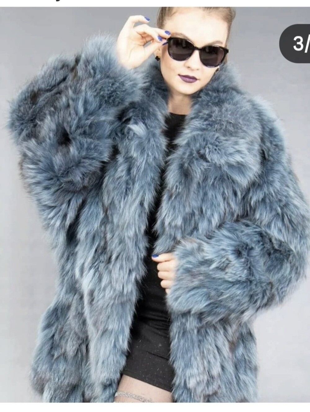 GORGEOUS REAL BLUE FOX FUR COAT WITH HOOD!! PLUS SIZE XLARGE - Picture 2 of 4